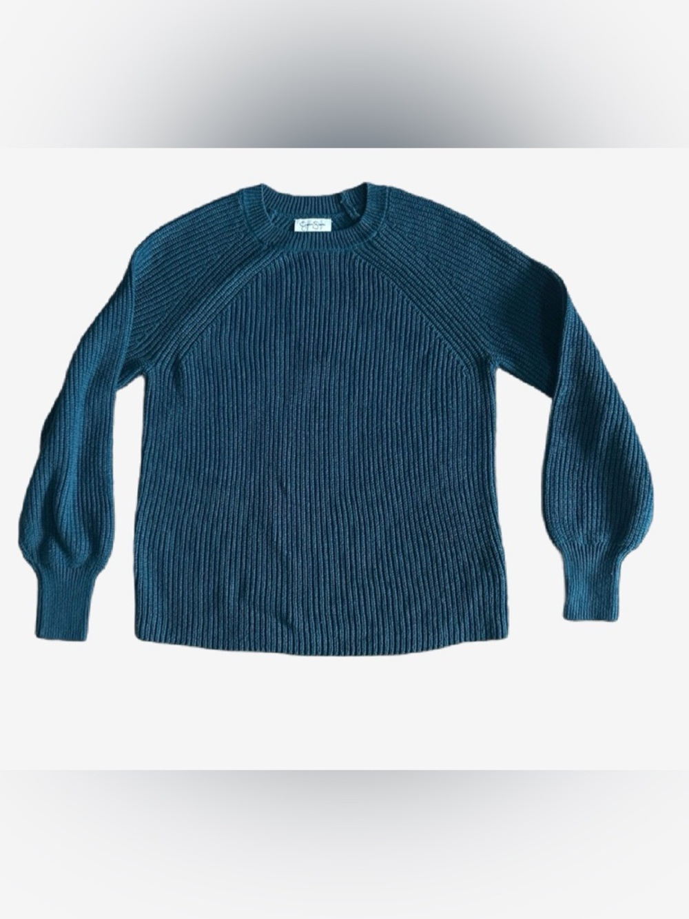Women’s Crewneck Ribbed Sweater in Teal Blue